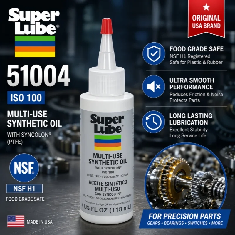 Super Lube 51004 Óleo Sintético ISO 100 NSF H1 Lubrificante de Grau Alimentício para Teclado, Engrenagens, Rolamentos e Plástico Seguro 20ml 50ml