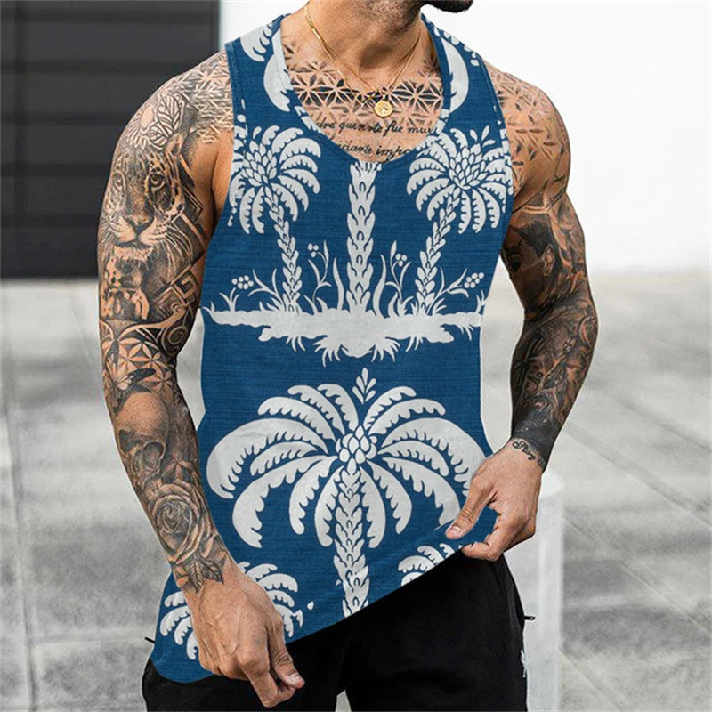 

Hawaiian Tank Tops For Men 3d Grass Print Street Designer Sleeveless Oversized T-Shirts High-Quality Men's Clothing Beach Vest