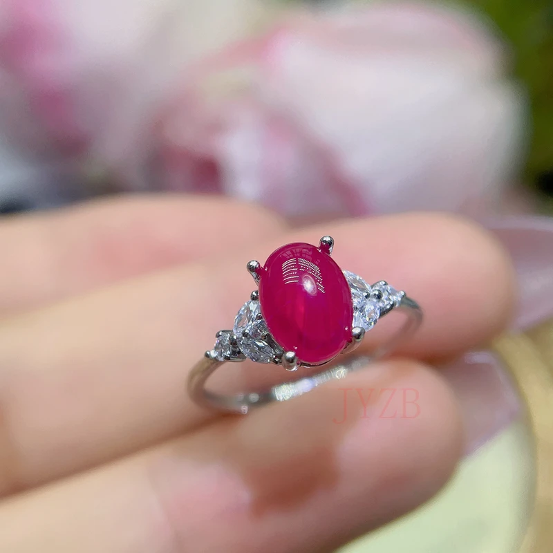 Natural Myanmar ruby ring fire color good female silver support life adjustable new simple atmosphere ring