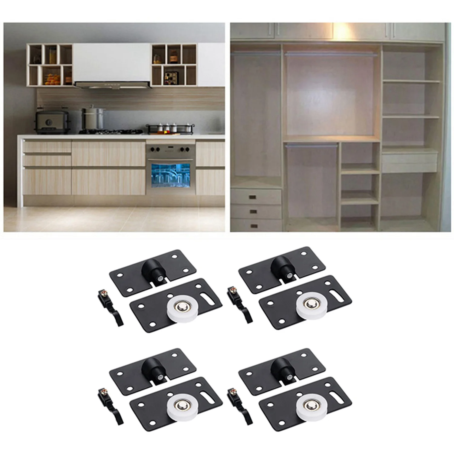 Hot New 4Pcs/Set Iron Wardrobe Door Wheel Cabinet Wheel Cabinet Sliding Door Roller Set Drawer Door Pulley 3.3X1.8X0.1inch