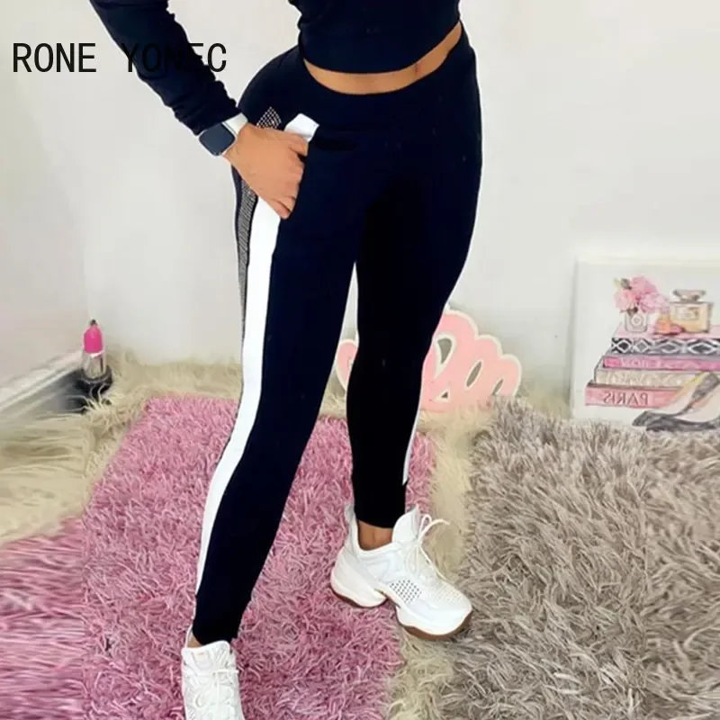 Conjunto de pantalones deportivos de manga larga con capucha y cremallera para mujer, ropa informal con diamantes de imitación, moda