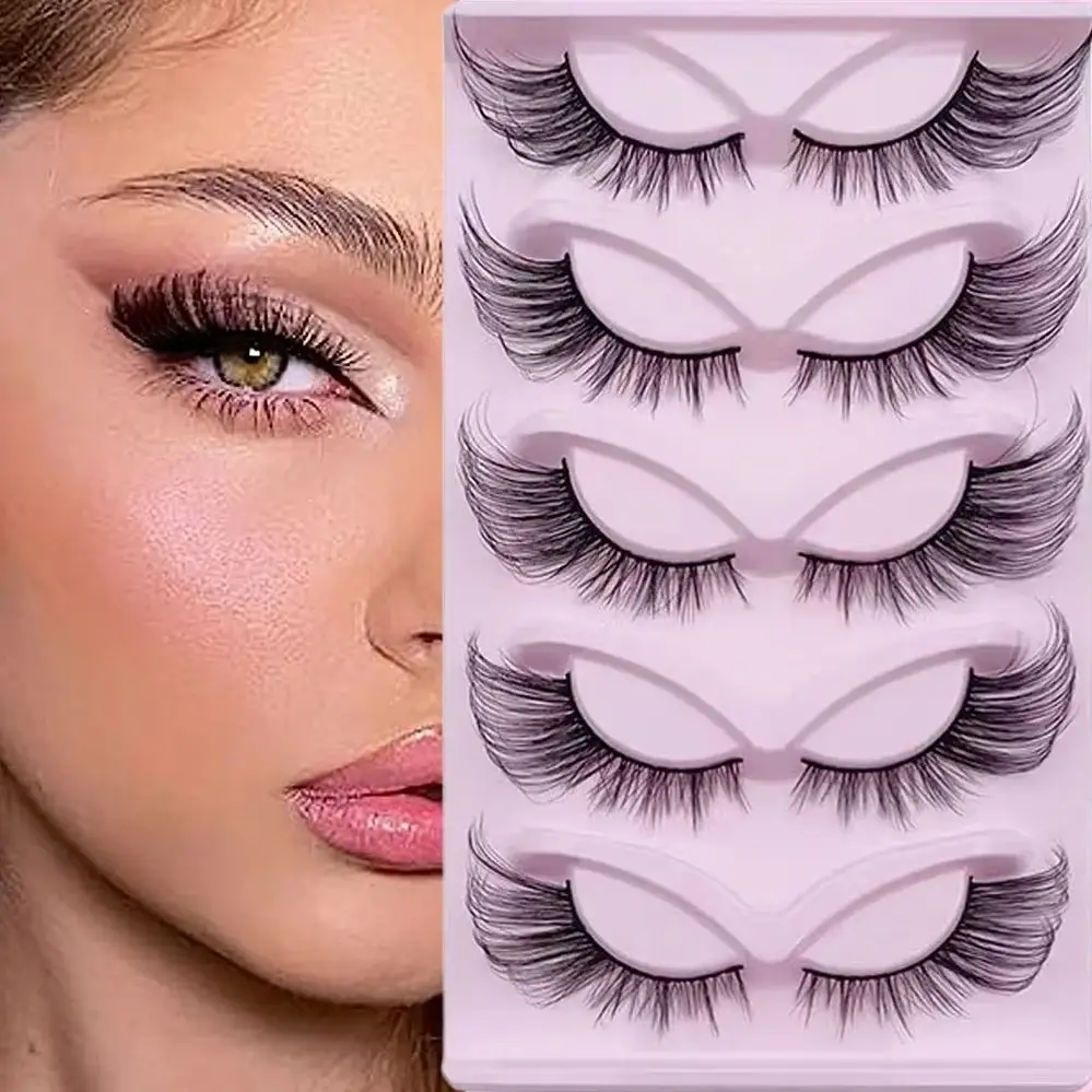 5 Paar Cat Eye 3D falsche Wimpern, flauschige, dramatische, lange, dicke, künstliche Wimpern, natürliche Make-up-Wimpern