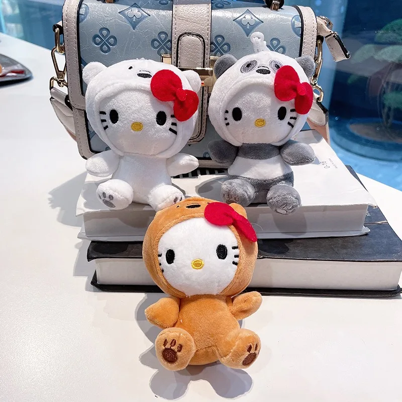 

10 см плюшевая игрушка Hello Kitty, кукла с бантом, потому что панда, бурый медведь, белый медведь, милая мягкая кукла, подвеска, брелки, подарки для детей