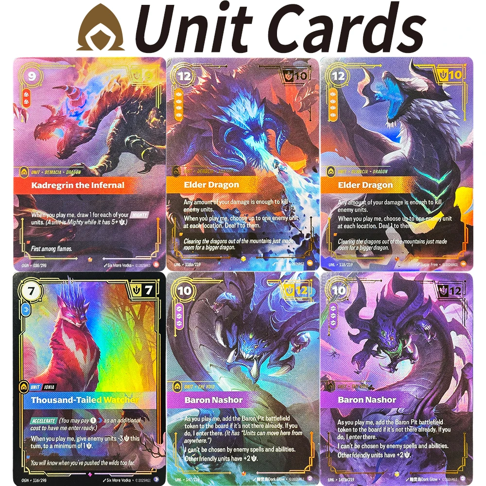 Коллекционная карта Riftbound Unit OGN UNL Game Foil Card Anim Textured TCG: Барон Нашор, Старейший Дракон, Кадрегрин, Пожиратель тысячи хвостов