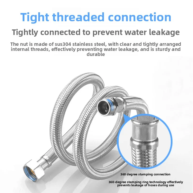 6 نقاط إلى 4 نقاط خرطوم محول 304 الفولاذ المقاوم للصدأ مضفر المعادن تمديد أنبوب إدخال المياه مع المواضيع الداخلية والخارجية