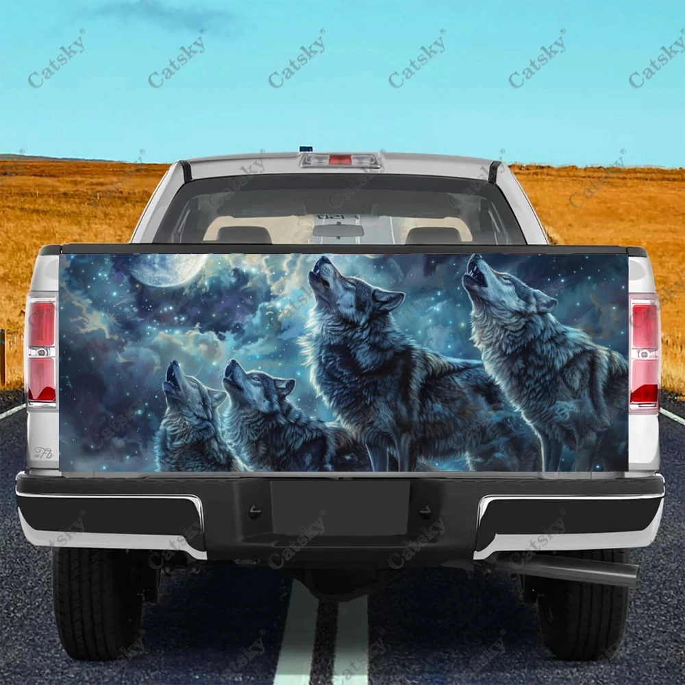 Majestic Wolf Painting Truck Tailgate Wrap Professional Grade Material Universal Fit for Full Size Trucks Weatherproof