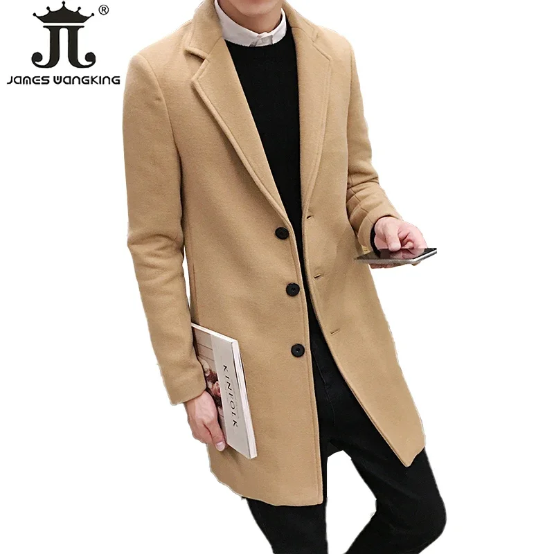 

New Fashion Boutique Pure Color High-grade Men Woolen Cloth Casual Business Trench Coat Mens Leisure Blends Dust Coats Jackets