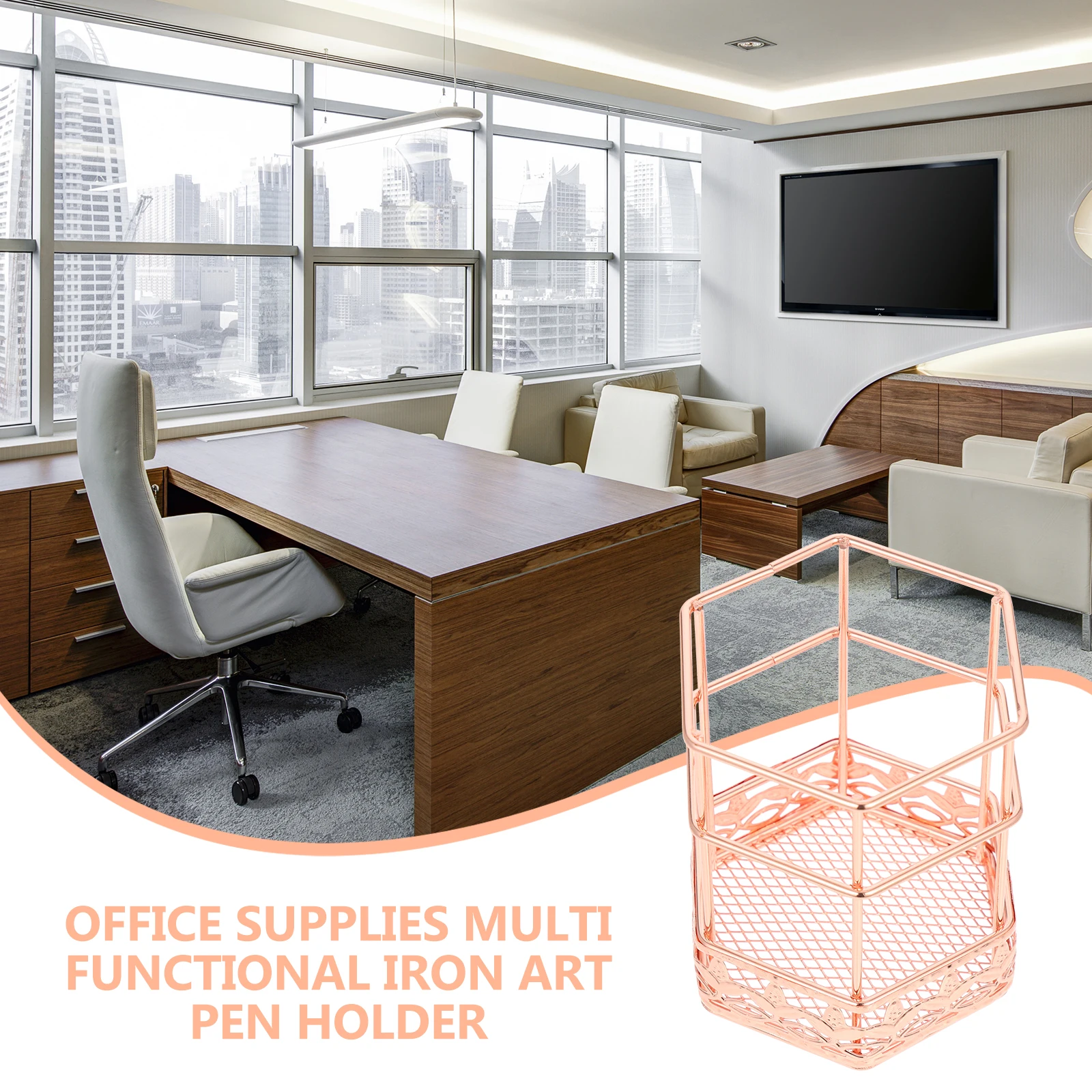 

Rose Gold Pen Holder Make-up Brush Mesh Metal Multi-function Office Supplies Pencil Cup Work Desk Decorative for Notebook