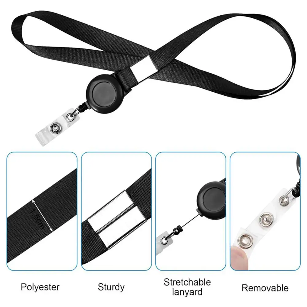PU Leather Pass Work Card Cover Working Permit Case Sleeve Badge Holder Black ID Tag Lanyard For Staff Card Clip Neck Strap