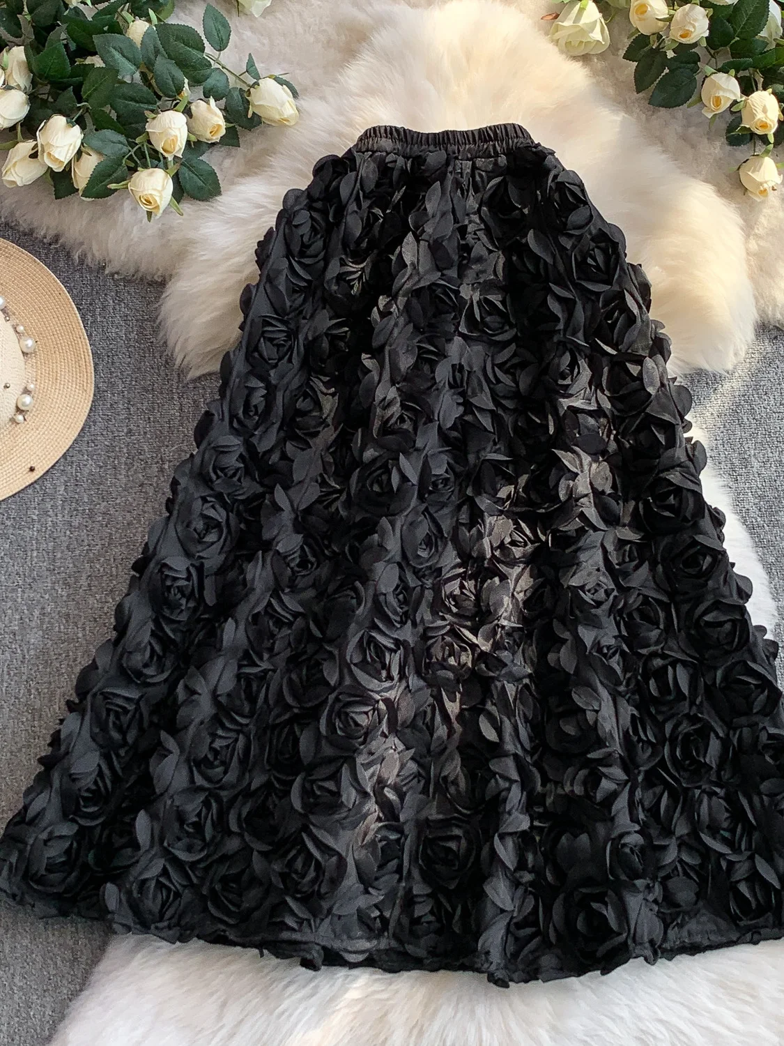 

Ele Европейская романтическая тяжелая вышивка 3D роза средней длины f юбка женская летняя элитная легкая милая антивозрастная