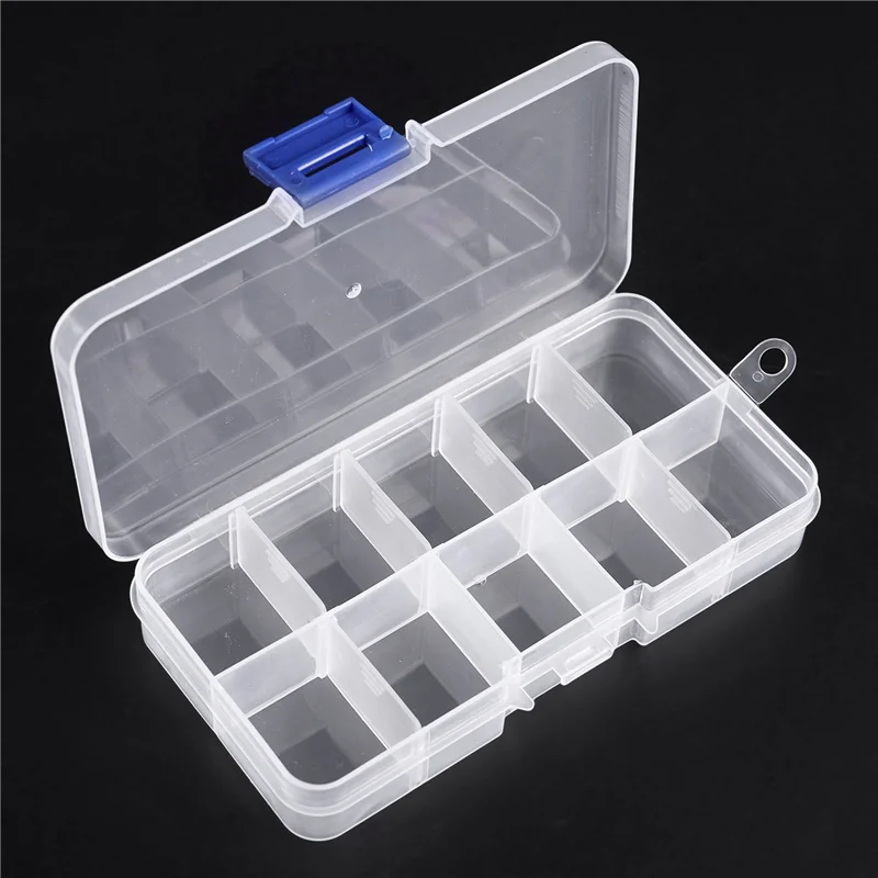 

Hot Sale 4X 1 To 10 Compartment Plastic Storage Box Transparent For Pearl Pin Jewelry Tools Small Accessories