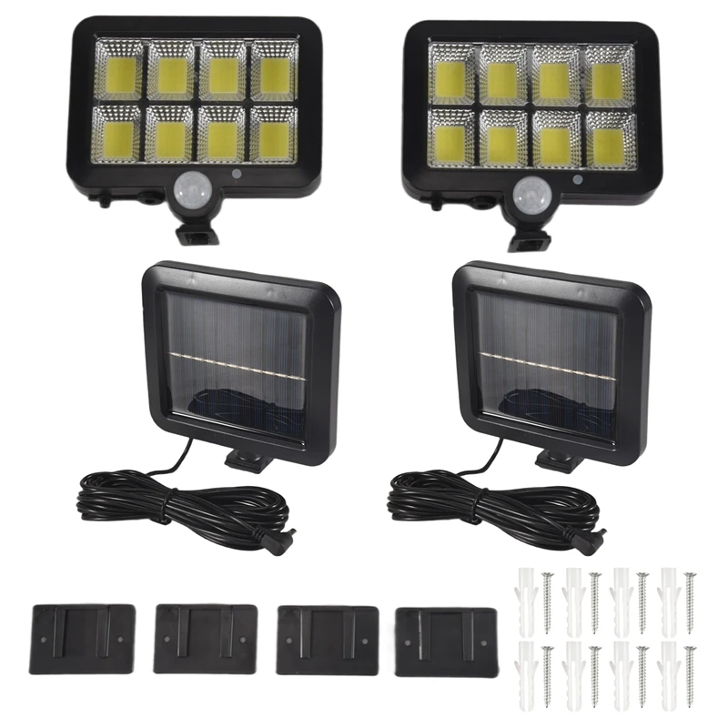 As melhores ofertas 2pc 2000 lúmen 160 leds luzes de parede solares ip65 à prova dip65 água com fio sensor movimento segurança luz inundação 360 graus ajustável