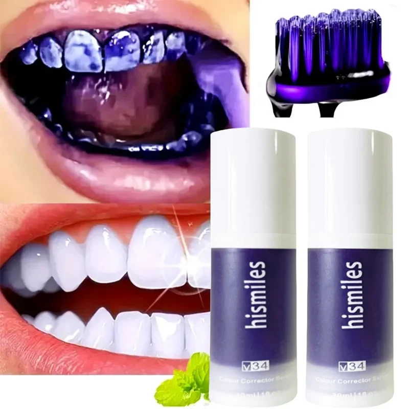 Dentifricio sbiancante viola Pulizia profonda Rimozione macchie Dentifrice Alito rinfrescante Elementi essenziali per l'igiene orale per la vita quotidiana domestica 30ml