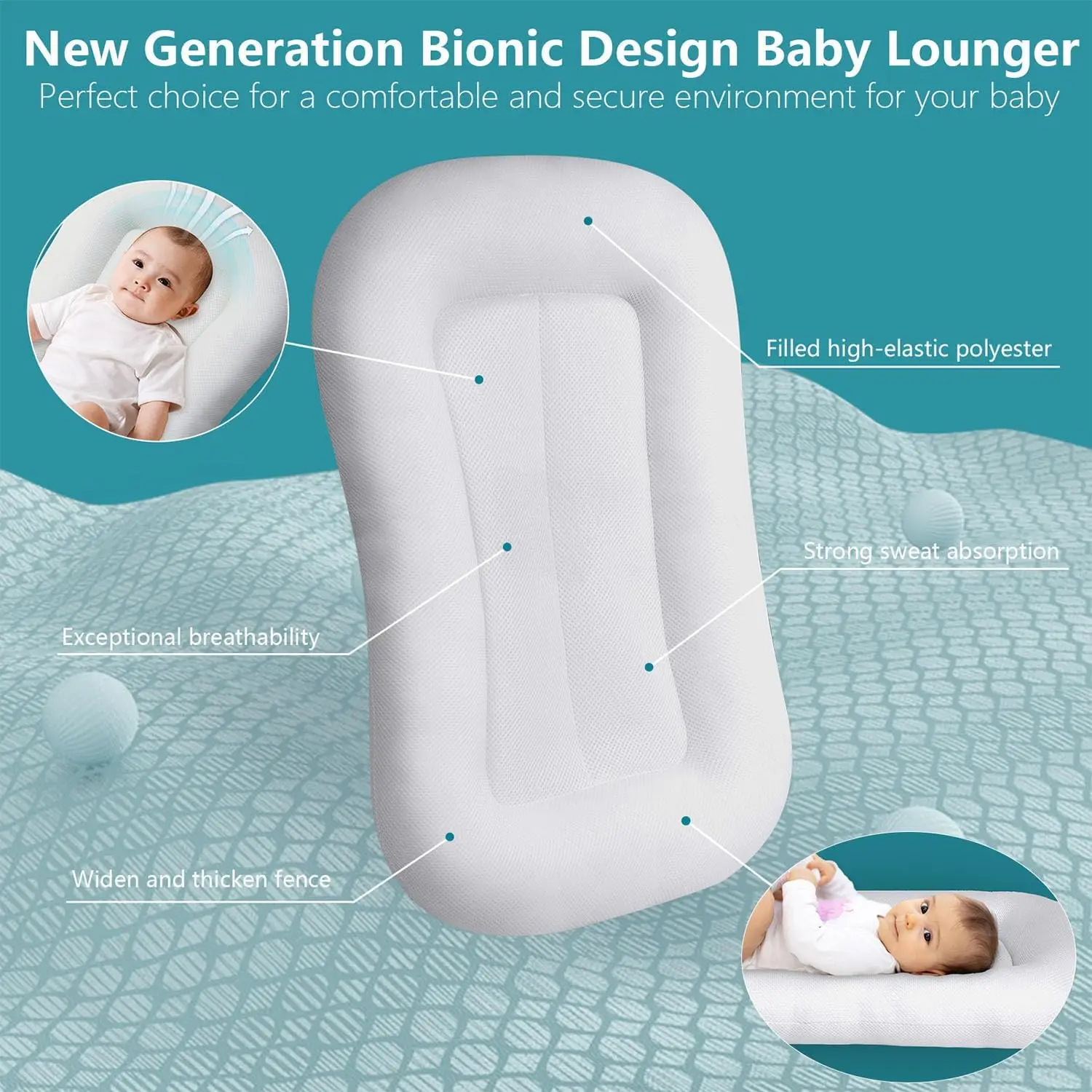 Soft Breathable Washable Infant Lounger for Newborns, Ideal for Home and Travel in Pink