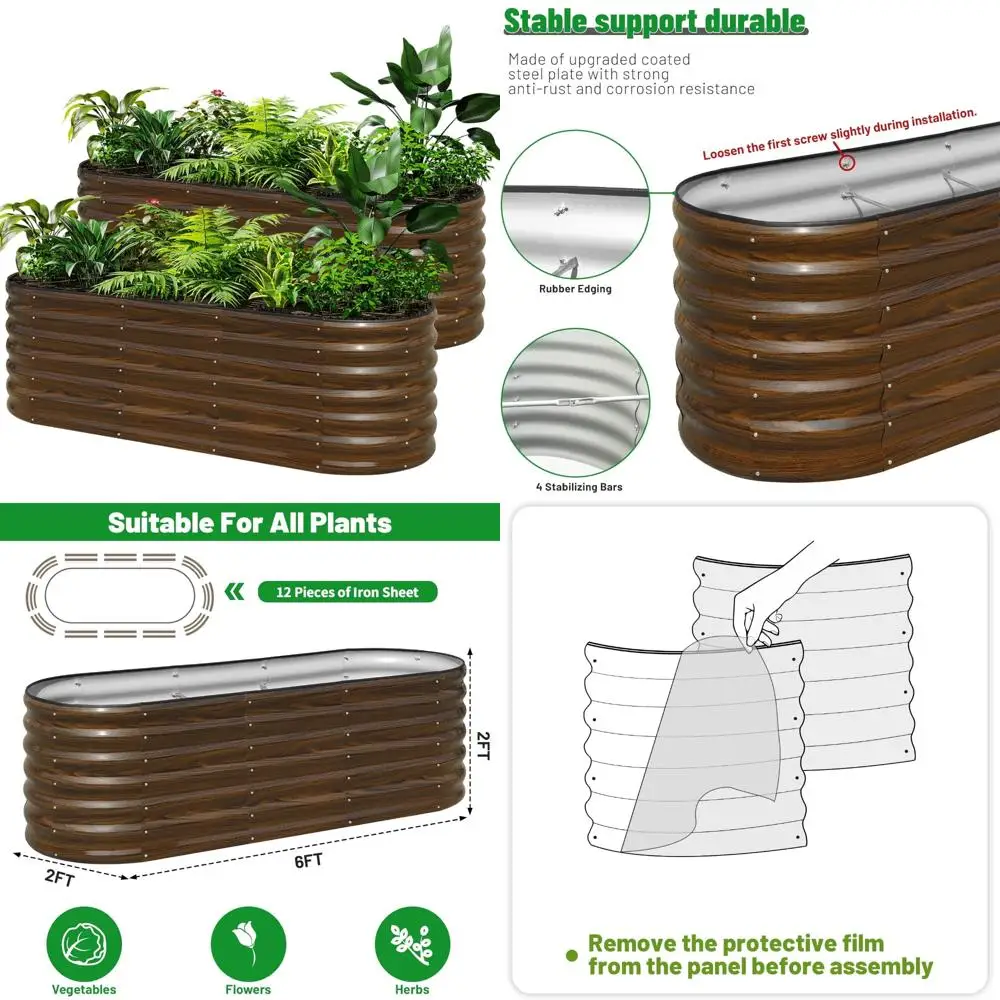 

Raised Garden Bed 6x2x2 ft Steel Planter for Deep Root Vegetables, Flowers, Outdoor Growing