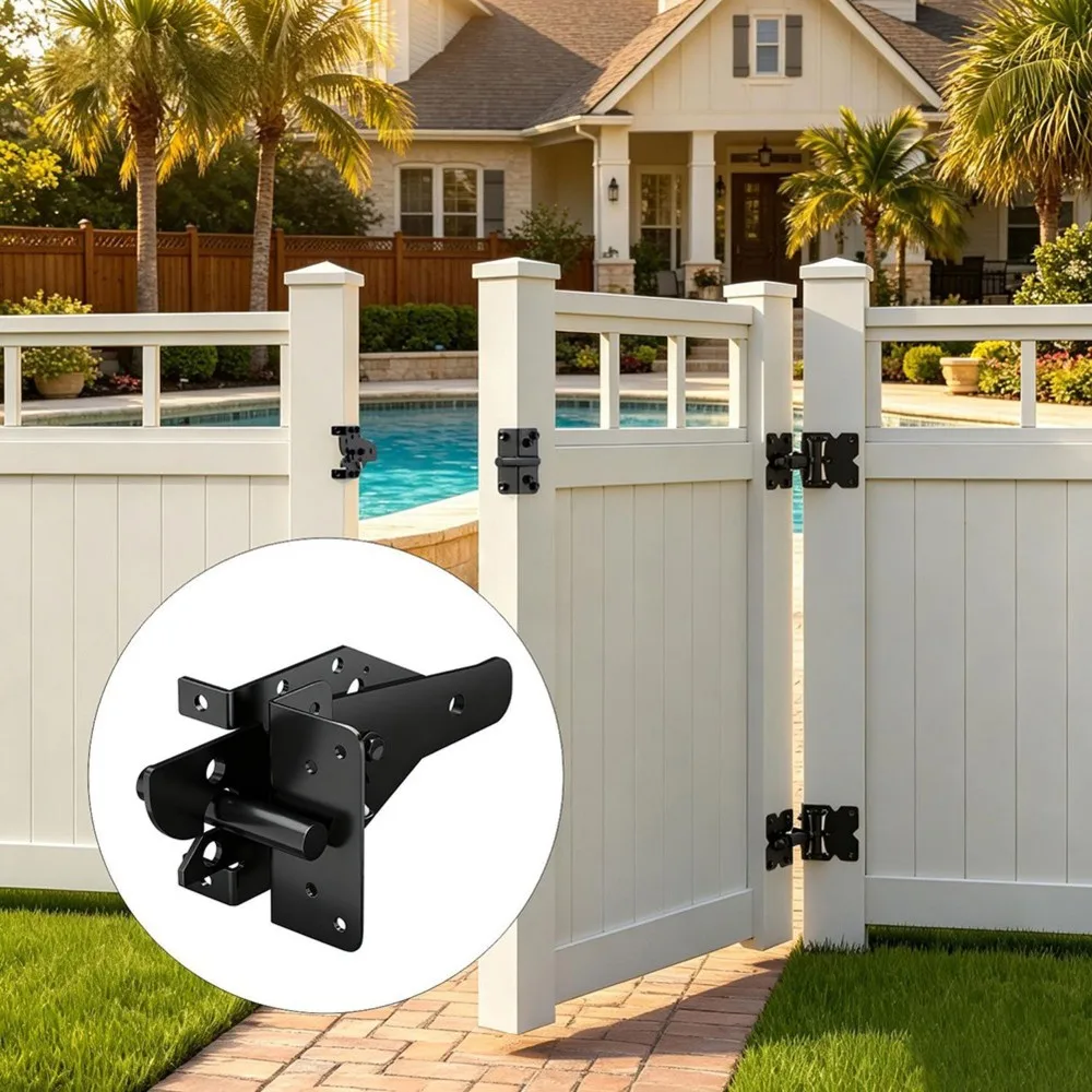 VEHO-Self Locking Gate Catch For Secure Pool, Yard, And Garden - Heavy Duty Steel Construction