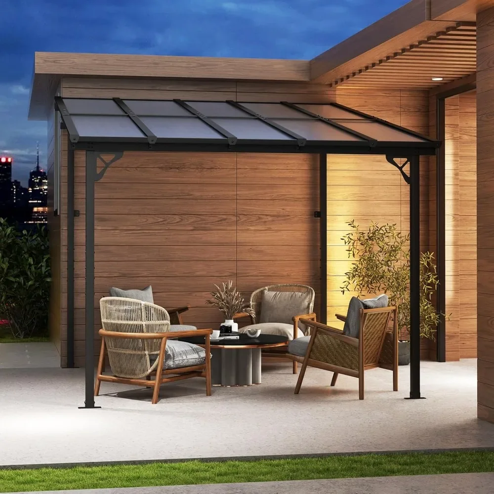 

10’x 10’ Gazebo, Wall Mounted Gazeb os Pergola, Outdoor Patio, Gazebo Awnings with Sloped Roof, for Backyard, Porch, Deck