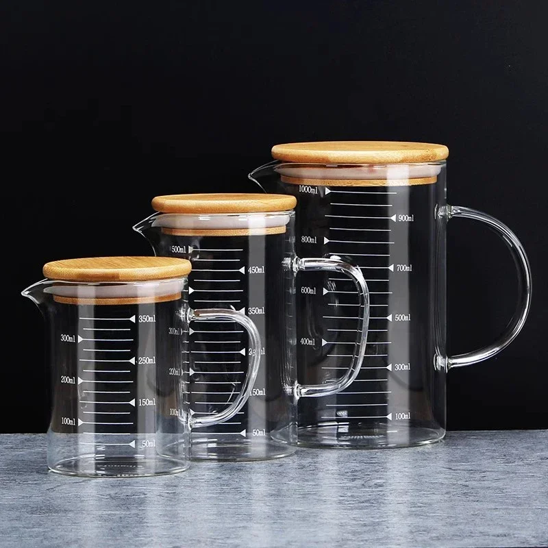 

350-1000ml Glass Measuring Cup With Lid Heat-resistant Measuring Mug With Scales Laboratory Beaker Handle Kitchen Measuring Tool