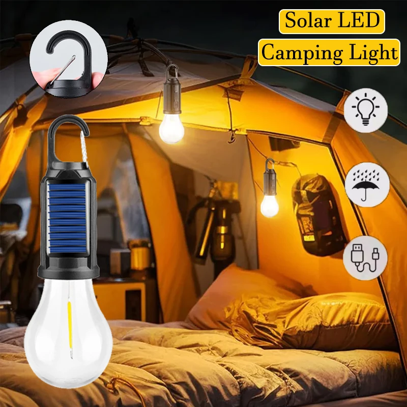 

Solar Powered LED Lamp Bulbs Outdoor USB Charging Camping Light BBQ Atmosphere Night Lights Waterproof Flashlight Essentials