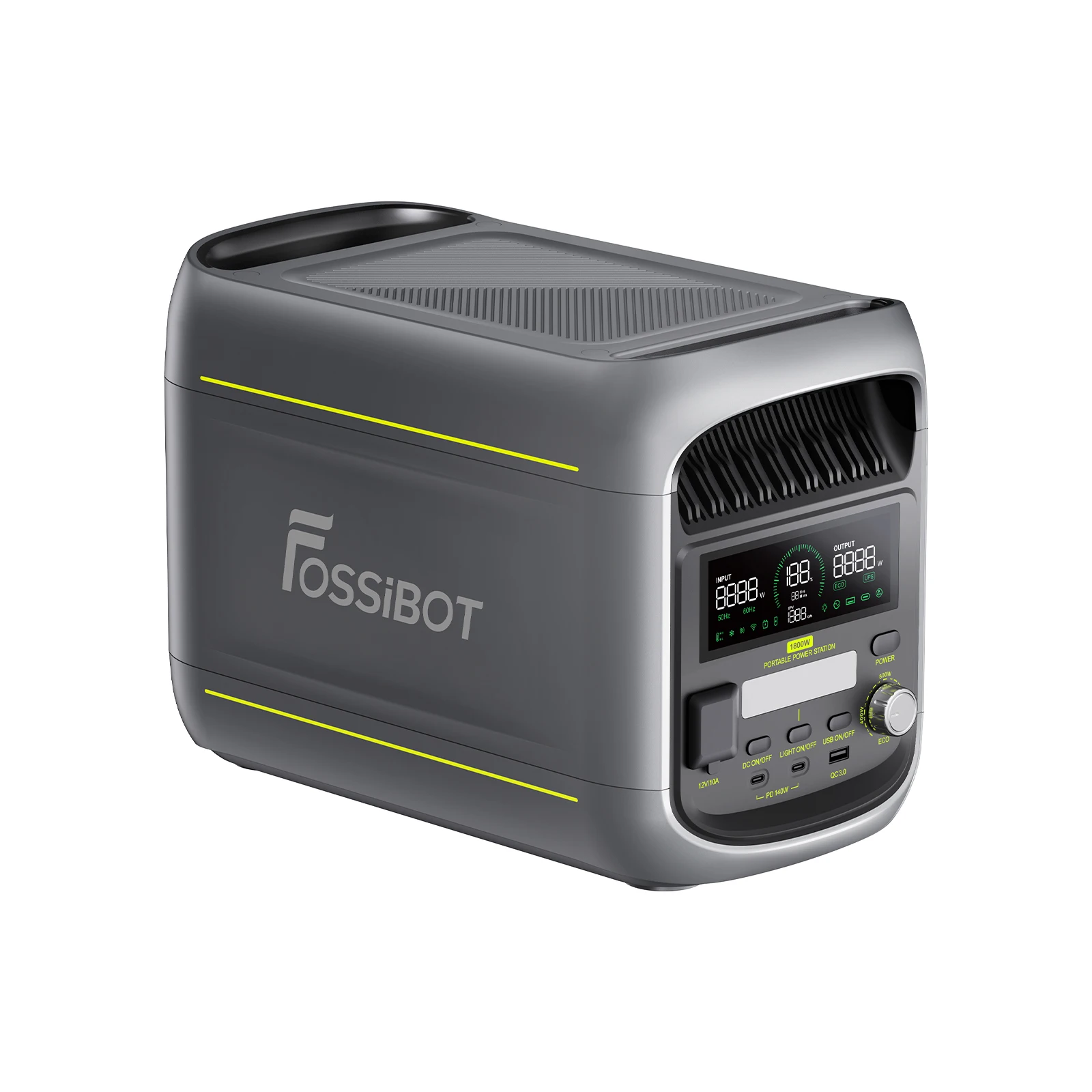 FOSSiBOT 1800W Tragbare Powerstation 1024Wh Kapazität LiFePO4-Akku mit 4000+ Zyklen 8 Ausgangsports Intelligentes HD-LCD-Display LED-Beleuchtung