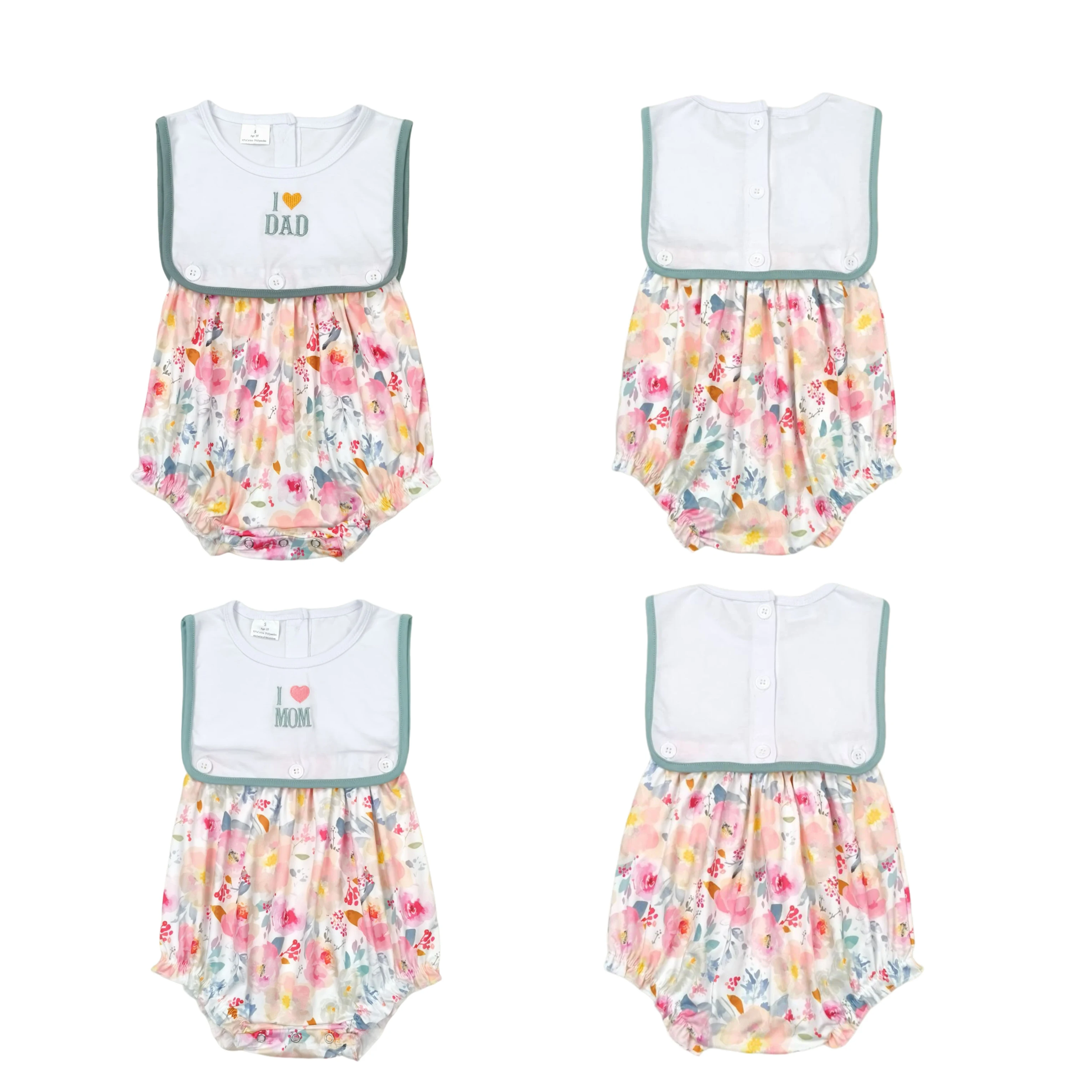 Wholesale Newborn Children Embroidery I Love Dad Mom Bubble Baby Girl Bodysuit Coverall Sleeveless Holiday Toddler Kids Romper