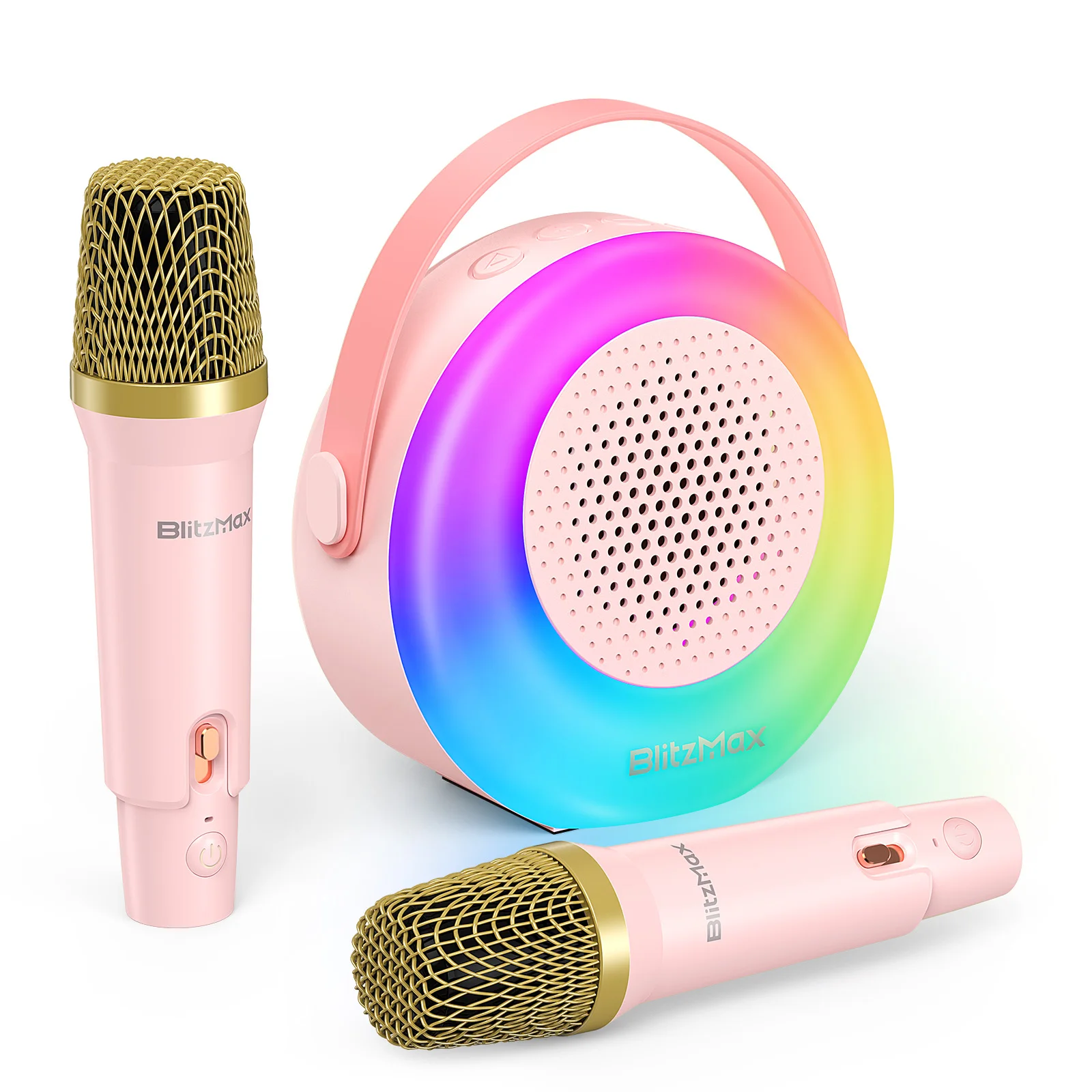 

BlitzMax BM-K10 Kids Karaoke Machine Mini Portable bluetooth Speaker with 2 Wireless Microphones RGB Colorful Light Karaoke Toys