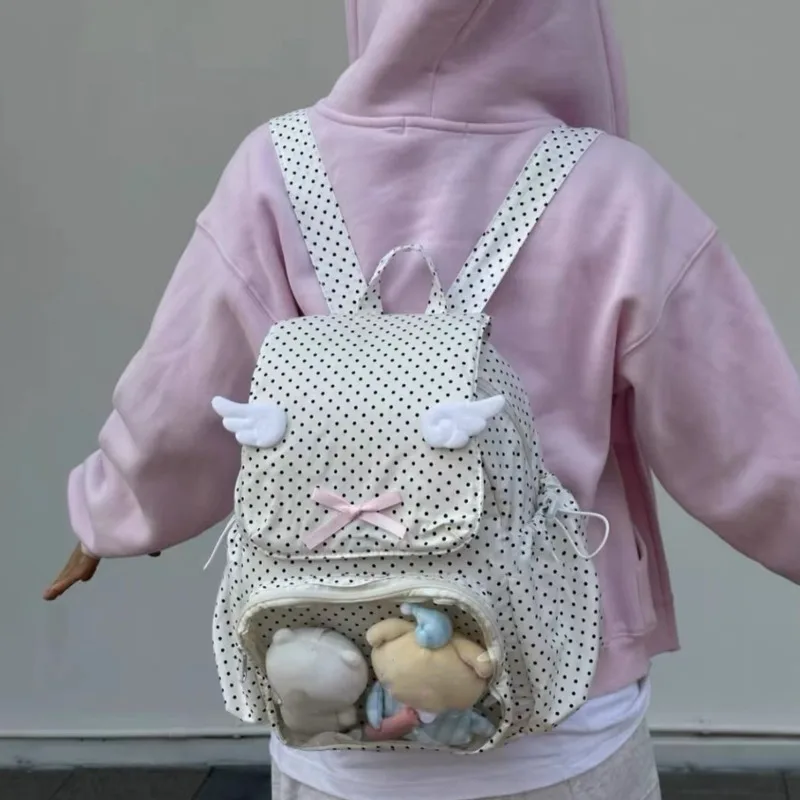 Sweet Angel-wing Polka-dot Ita Bag Large Capacity Doll Display Bag Y2k Stylish Casual Student Schoolbag Japanese Lolita Backpack