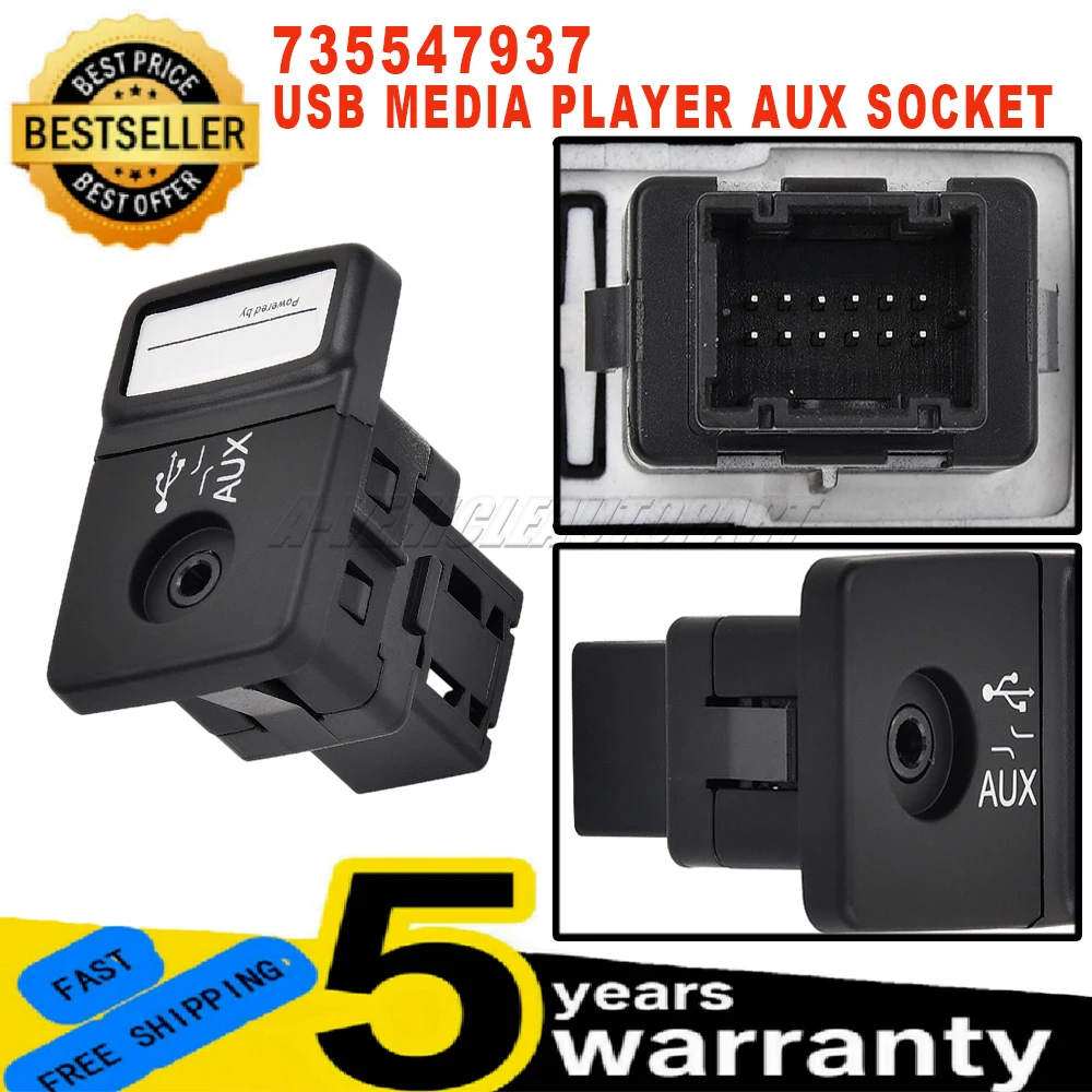 New 735547937 For Fiat 500 Panda Punto Doblo 1 Pc USB Media Player AUX Socket 12 Pins Black Easy Installation car accessories