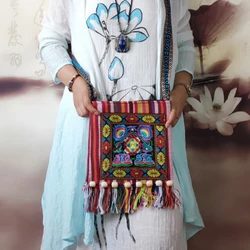 Boho Ethnic Style Embroidered Crossbody Bag with Tassel Decor for Women