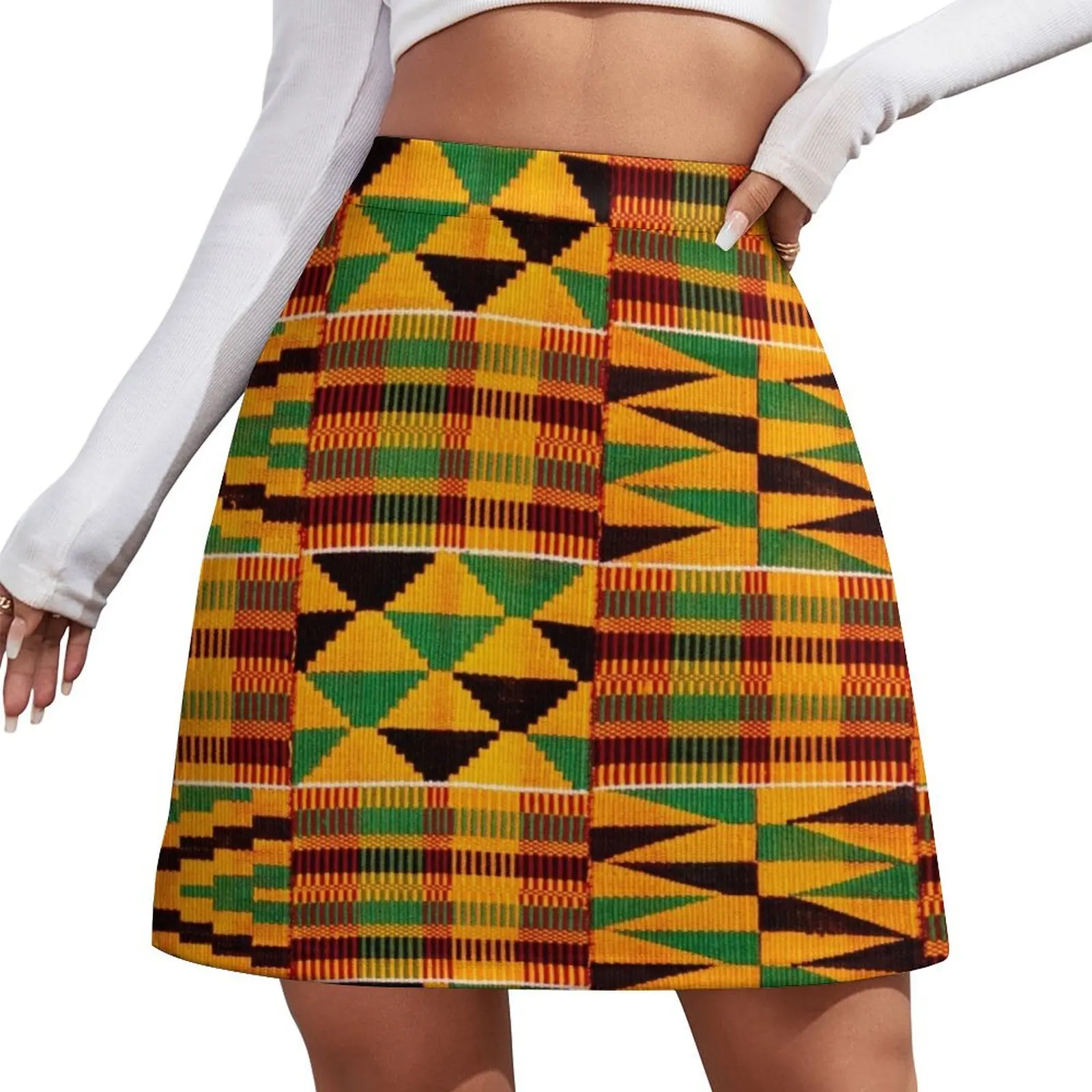 

African Pattern Authentic Kente Cloth Pattern African Ghana Design Mini Skirt skirts for womans School uniform