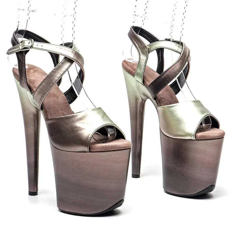 20cm/8inches Shiny PU Upper Electroplate Platform High Heel Sandals Sexy Model Shoes Pole Dance Shoes 300