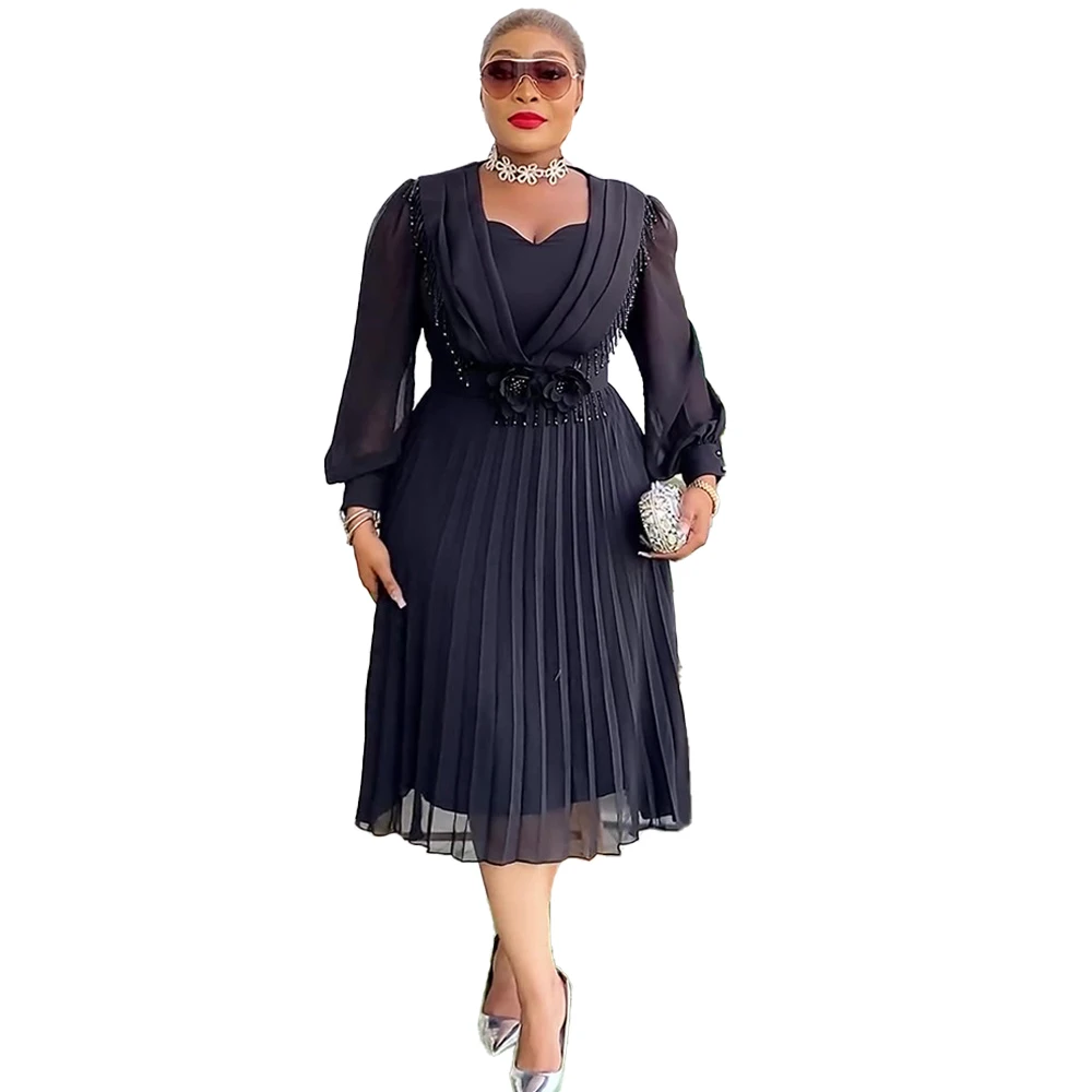 Feestavondjurken Elegante Vrouwen Lange Mouw Chiffon Jurk Bruiloft Prom Verjaardag Jurken Afrikaanse Dashiki Maxi Gewaad Dame Kleding - afbeelding 2