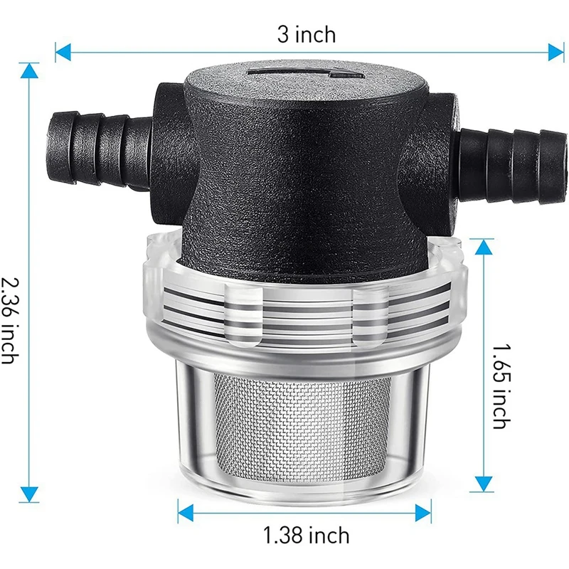 4X Water Pump Strainer,3/8 Inch Barb In-Line Strainer Twist-On Pipe Sprayer Filter For Water Pump 12V DC 80PSI Camper