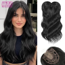 22 inches Synthetic Topper Wigs Wavy Hairpin Clip On Top Of Woman's Head Hair Extension Piece Naturally Curly black