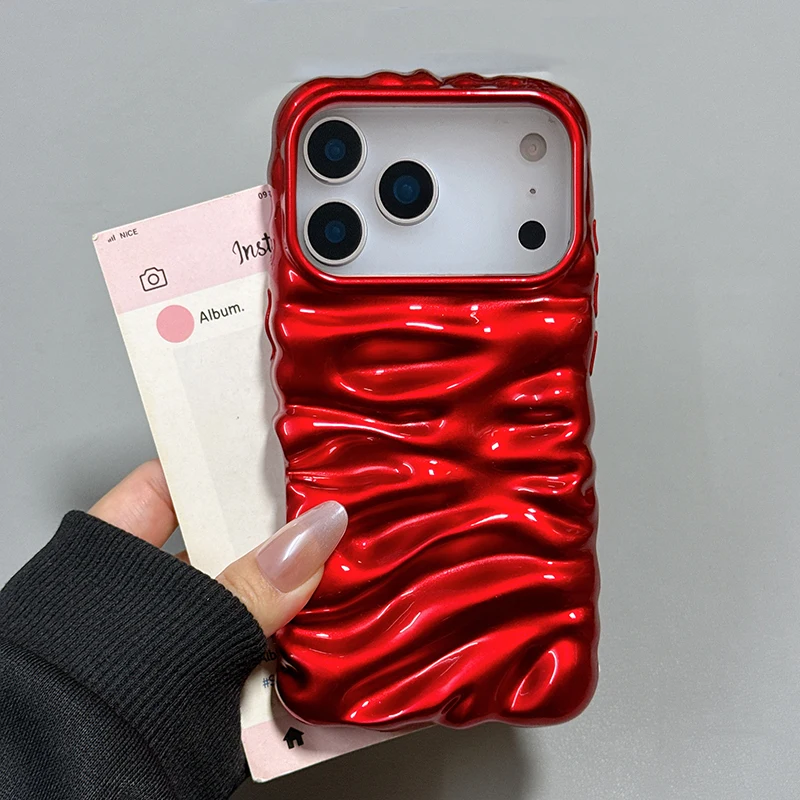 حافظة هاتف بسيطة شعبية ثلاثية الأبعاد ذات ملمس كريمي لهاتف آيفون 17 برو ماكس 16 15 14 Plus 13 غطاء خلفي لامع من البولي يوريثان