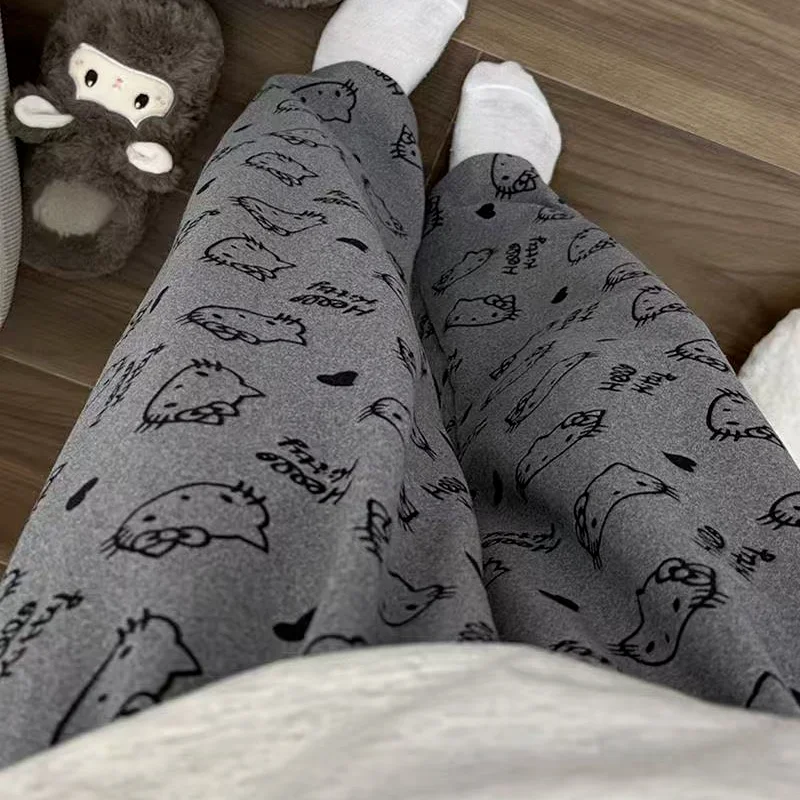 

Sanrio Hello Kitty Women's Pajama Pants Kawaii Cartoon Winter Sleeping Pants De Rong Warm Sleepwear Trousers Casual Homewear New