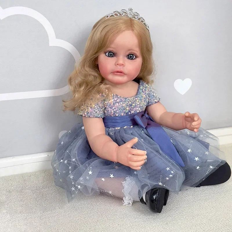 

NPK 22inch Reborn lifelike Toddler Sweet Girl Full body Silicone Princess Sue-Sue Hand-detailed Painting Rooted Hair Gifts Toy