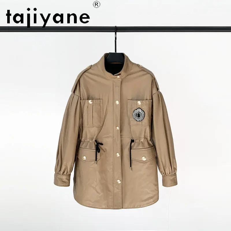 TAJIYANE Real Sheepskin Leather Jacket Woman Korean Style Mid-Length Coat Fashion Waist Drawstring Jackets Women Clothes 2026 자켓