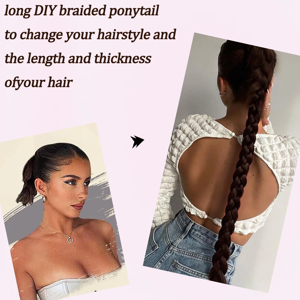4# DIY Braiding Hair Ponytail Extensions, 30 Inch High Temperature Synthetic Wrap Around Ponytail Hairpieces with Elastic Tie