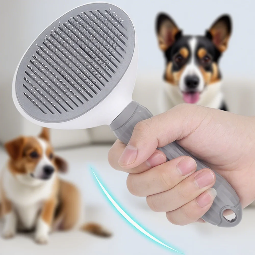 مشط لإزالة الشعر بنقرة واحدة للحيوانات الأليفة: أداة تصفيف وتزيين الشعر للقطط، مشط تلقائي لإطلاق الفرو للكلاب والحيوانات الأليفة