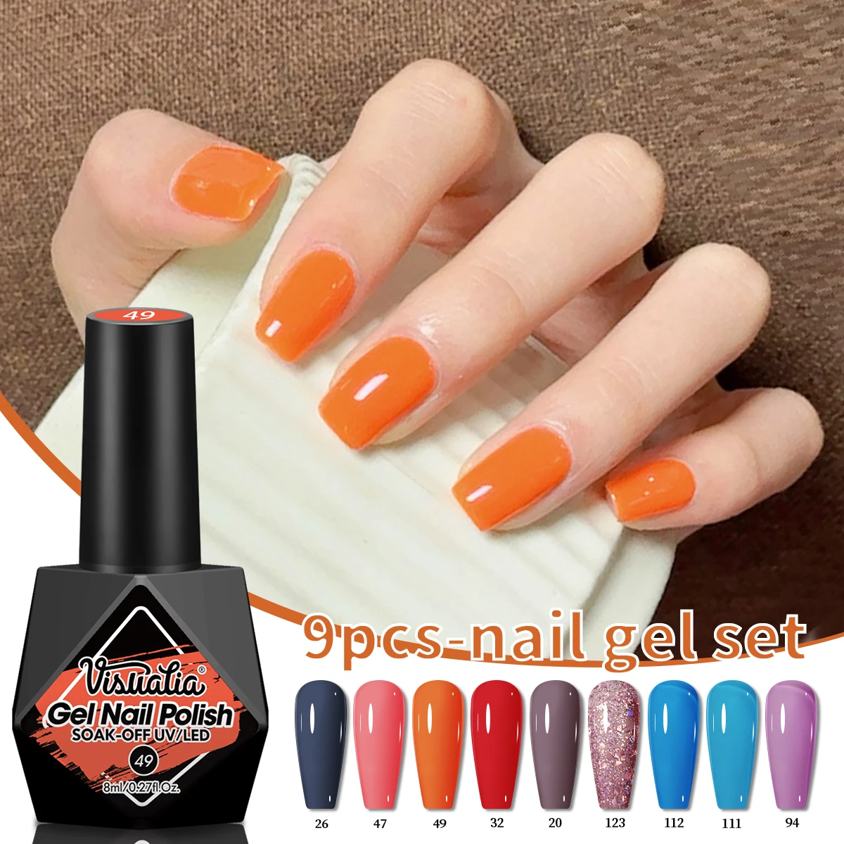 9 pièces 8ml Gel vernis à ongles ensemble 9 couleurs rouge bleu noir série classique couleur Gel vernis, UV LED polymérisation Gel vernis pour Salon à domicile Na