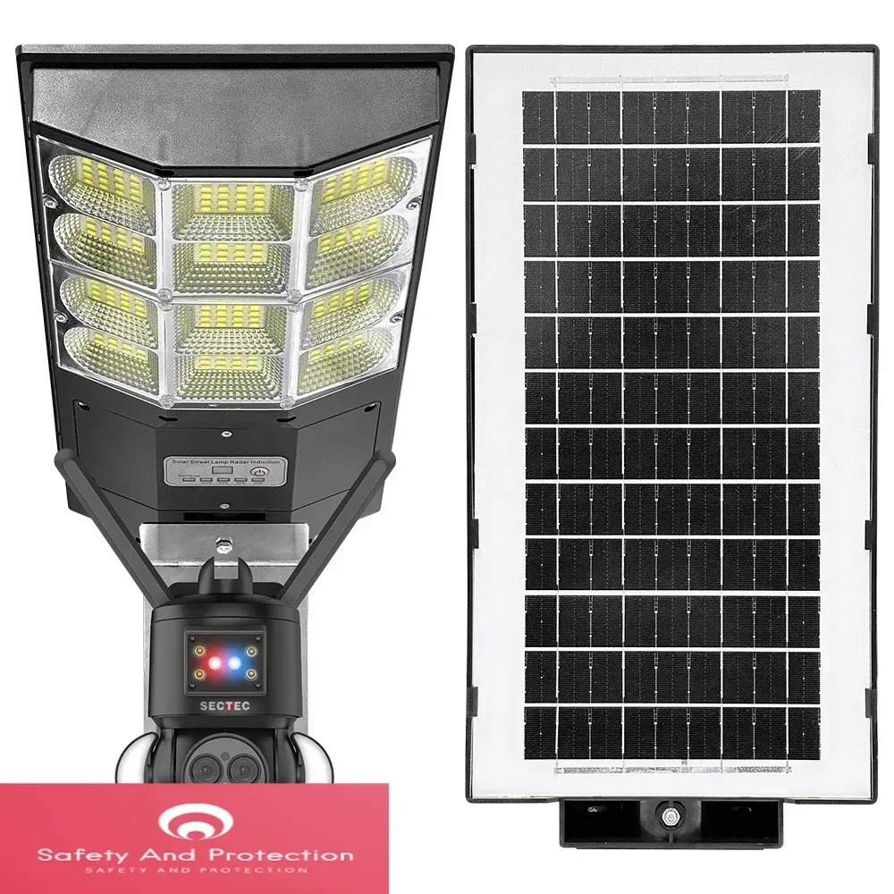 All In One Solar Street Light CCTV Camera Outdoor 10W Solar Panel Home Garden LED 4G 6MP 12X Zoom Network Camera