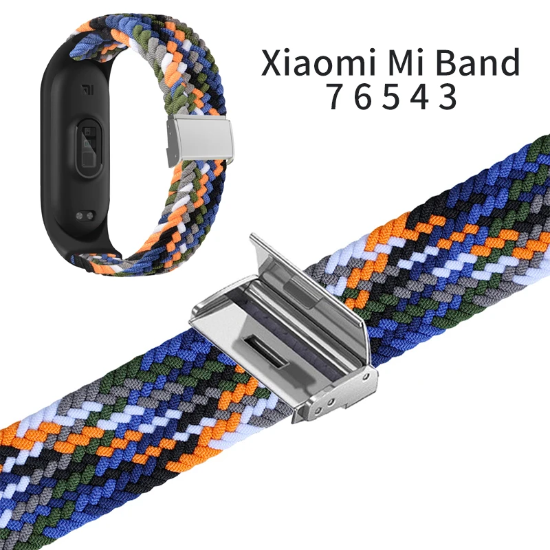 Gelang tali untuk Mi Band 6 7 5 4, gelang tali nilon kepang multiwarna olahraga tunggal gelang Loop untuk Mi band 6 7