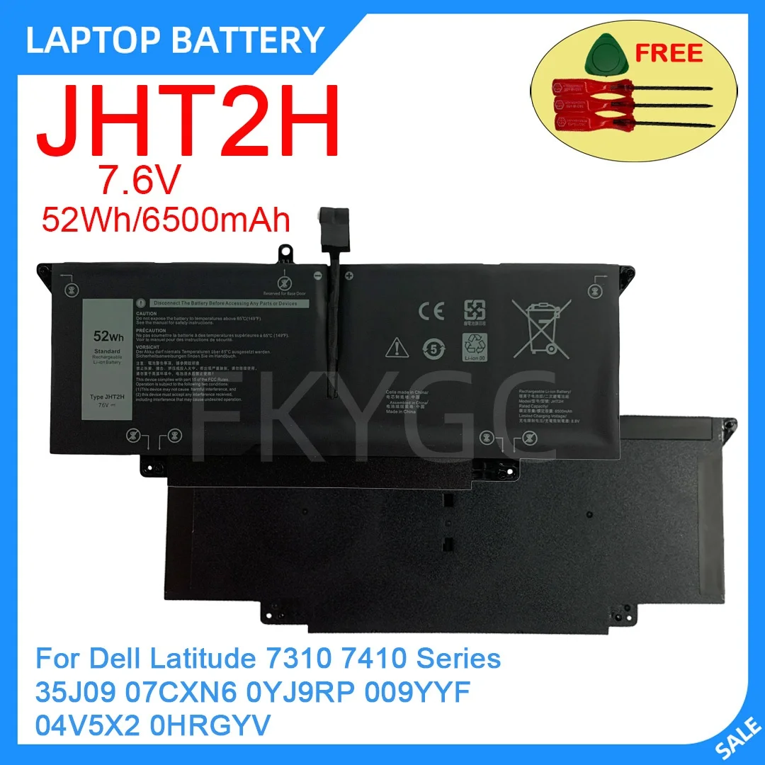 

New Laptop Battery JHT2H 7.6V 52WH 6500mAh High Quality For Dell Latitude 7310 7410 Series 35J09 07CXN6 0YJ9RP 009YYF 04V5X2