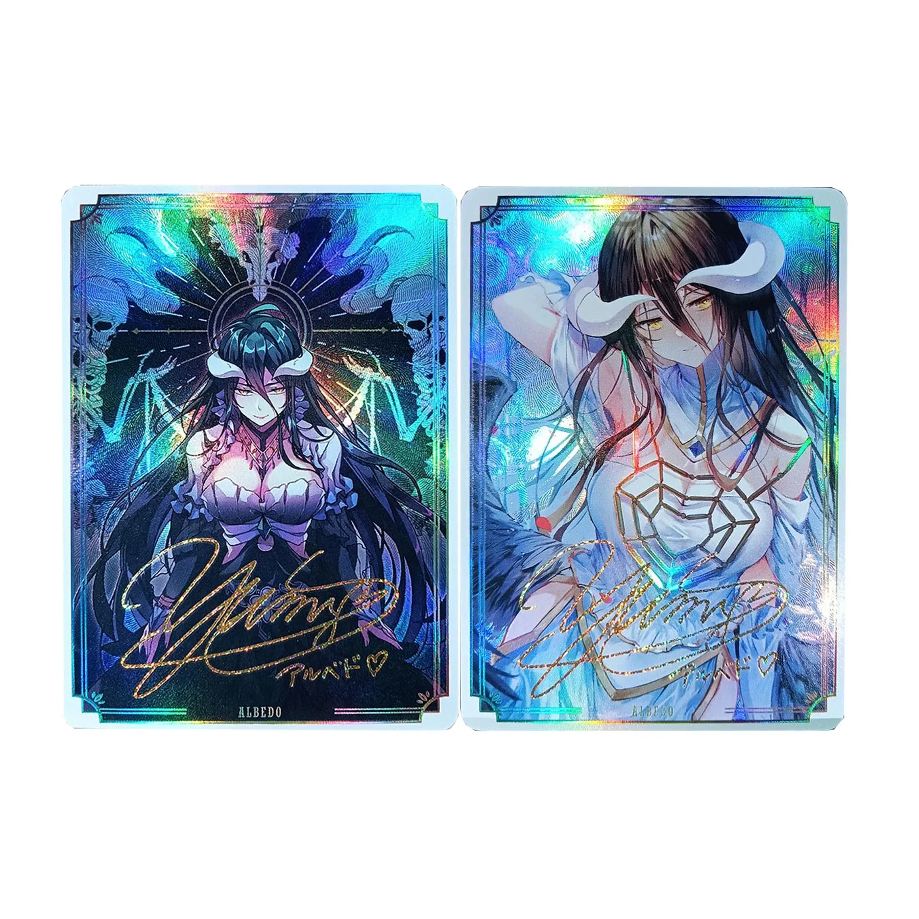 

2Pcs/set Diy Self Made Overlord Albedo Collection Card Refraction Color Flash Hot Stamping Signature Anime Cards Gift Toys