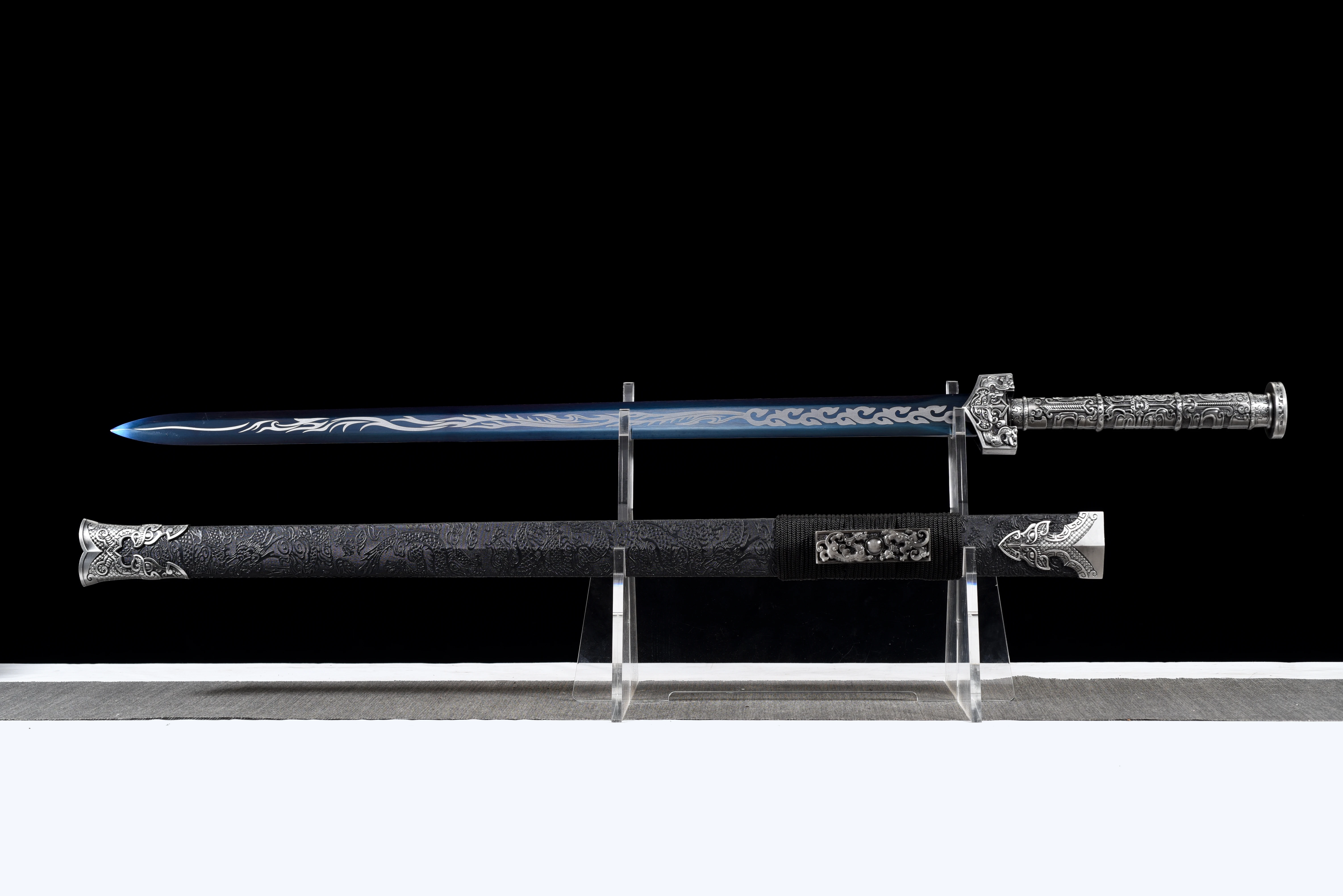 

Китайский косплей, украшение для ролевых игр, синий самурайский меч, настоящая сталь, коллекция для любителей боевых искусств, подарок