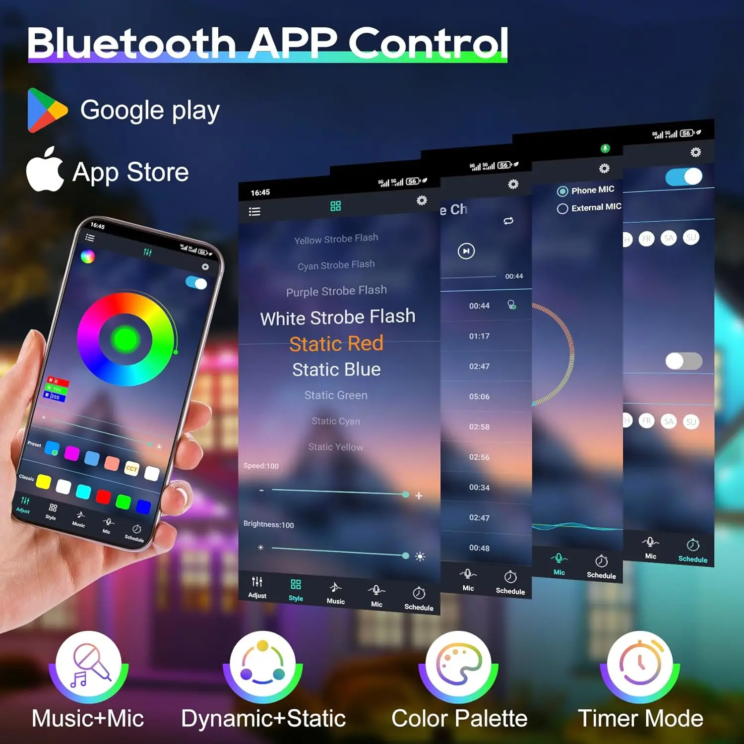 Bande lumineuse Led d'extérieur, 100 pieds, étanche, contrôle par application Bluetooth, RGB, 50m, pour terrasse, balcon, toit ou jardin