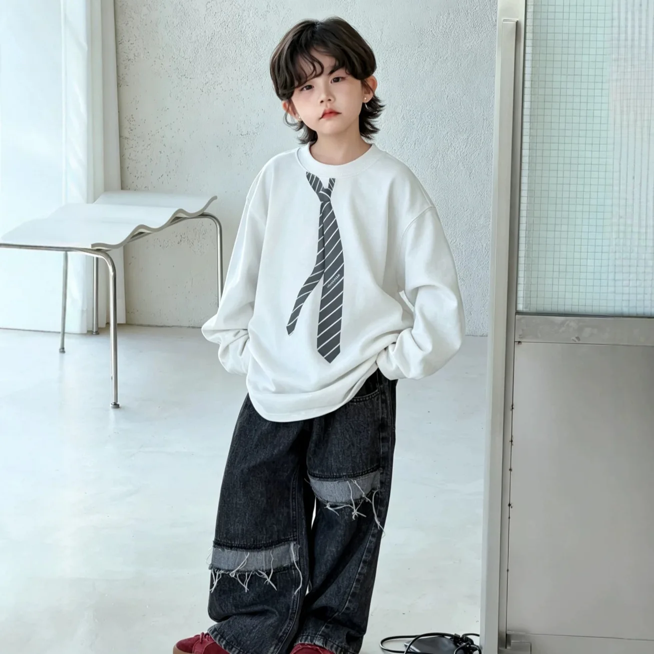 Autumn New Boys Korean Style Fashionable Printed Hoodie 2026 Children Clothing Kids Loose Versatile Top Round Neck Pullover - view 3