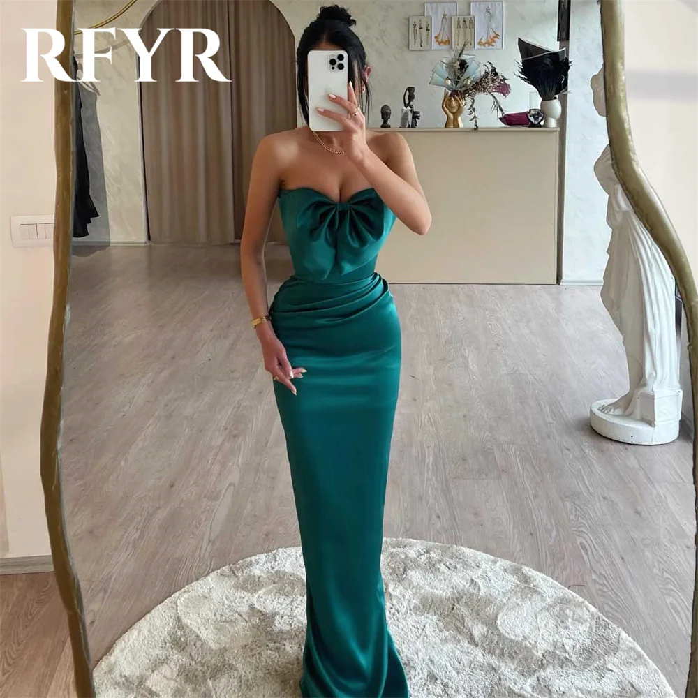 

RFYR Green Prom Dress Trumpet Sleeveless Evening Dresses Sweetheart Pleats Party Dress with Bow Floor-length Vestidos De Noche