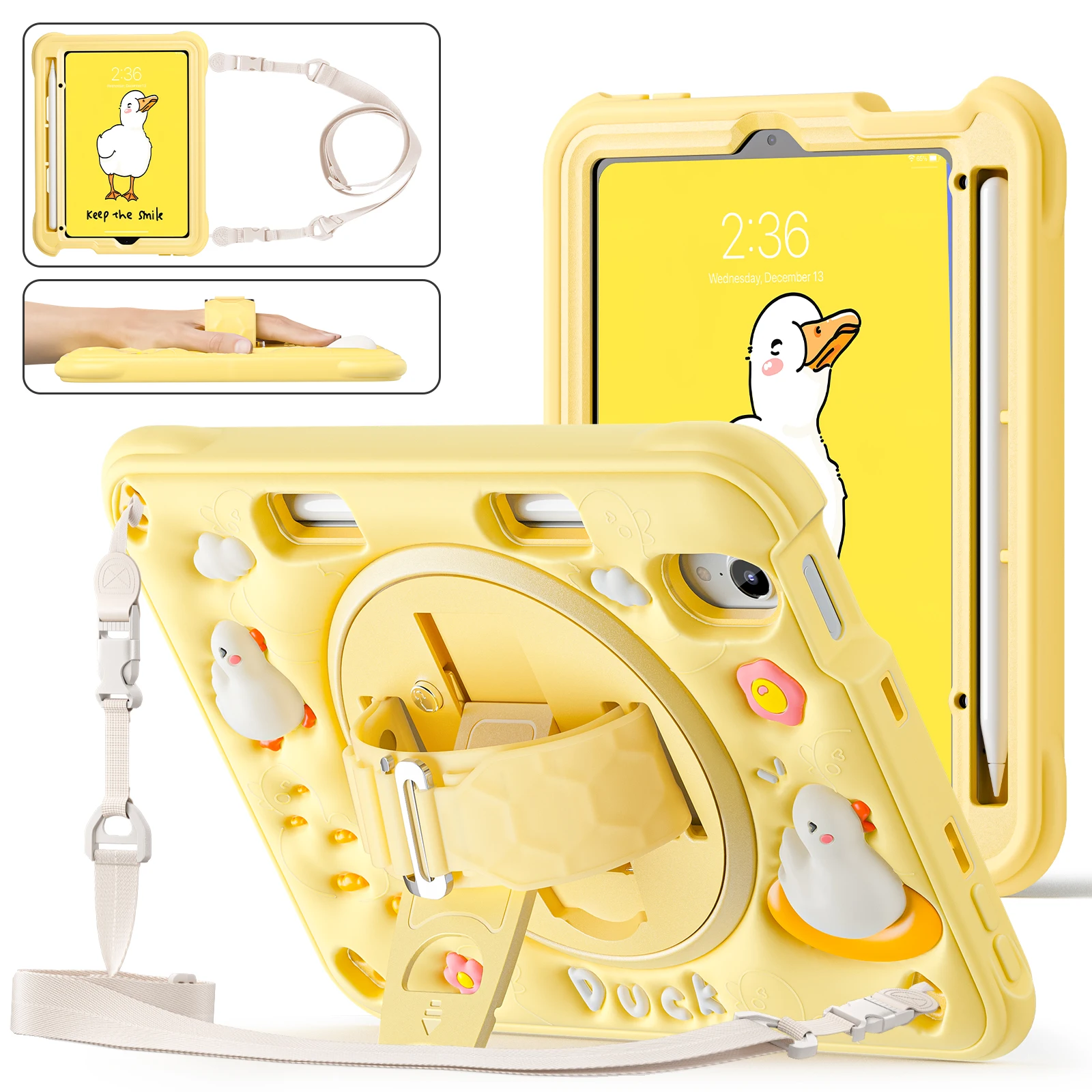 

For iPad Mini 6 2021 Case A2567 A2568 A2569 Kids Stand Cover with Shoulder Strap for iPad Mini A17 Pro 2024 Cartoon Case